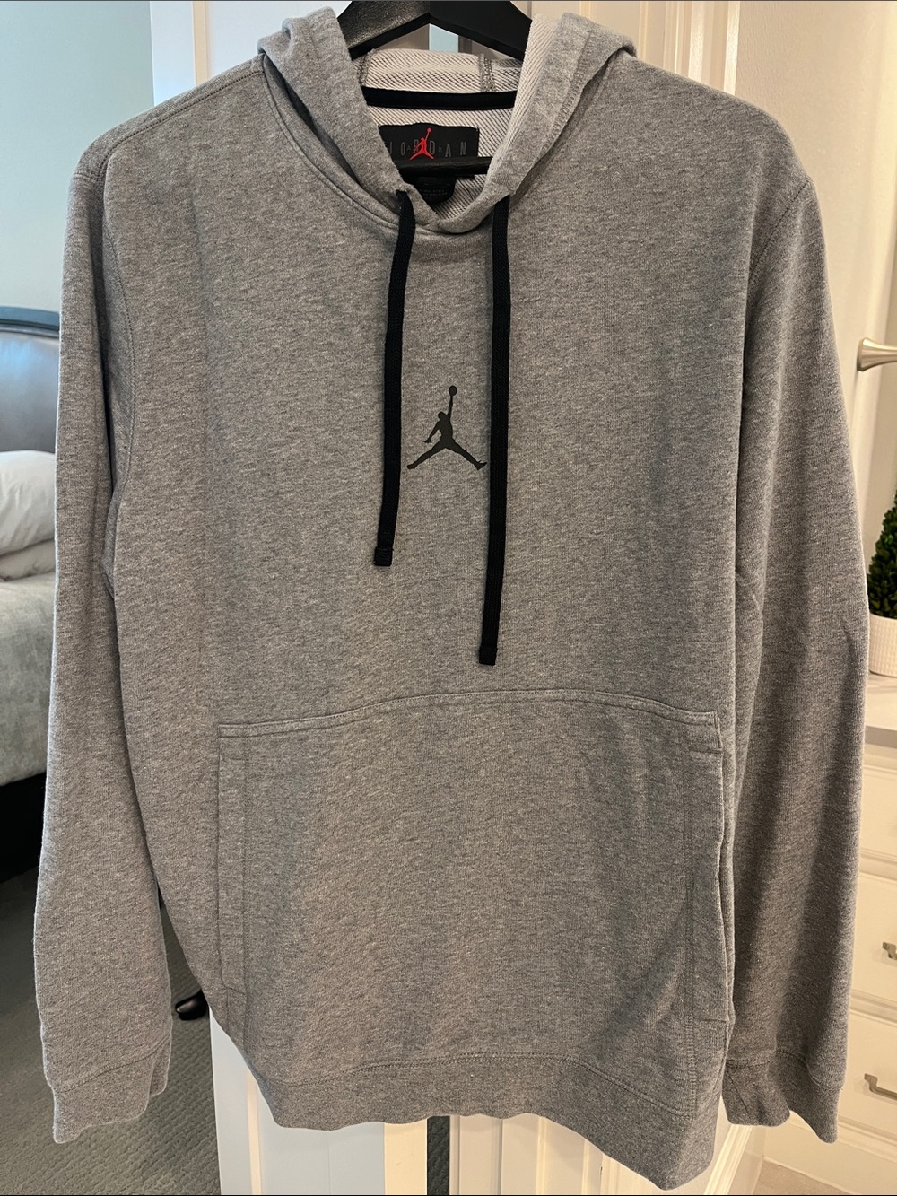 Men’s Jordan Grey Hoodie with Black Jumpman and Drawstrings Medium